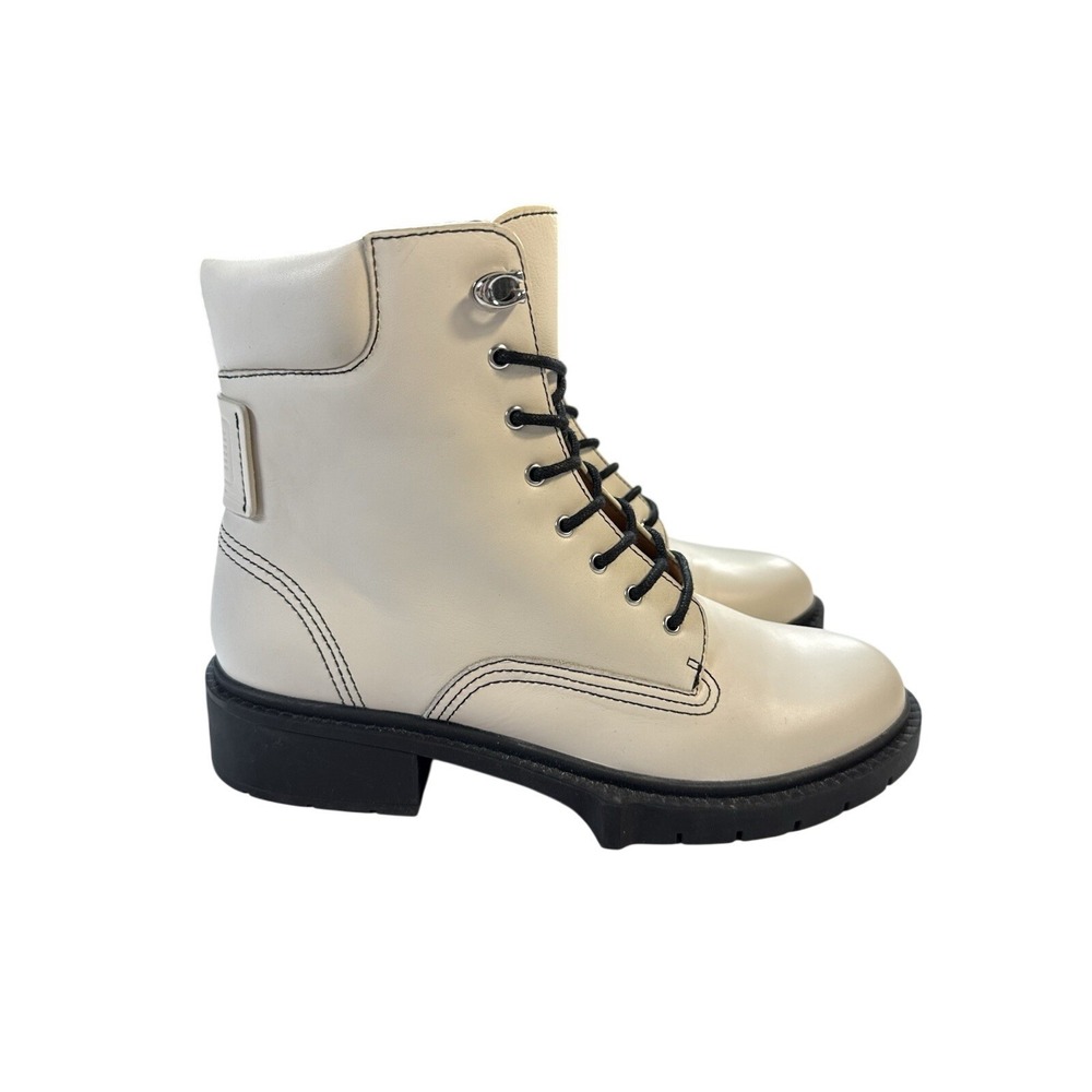 Coach‎ Lorimer Combat Boots Womens 9.5B Chalk White New Leather Lug Sole